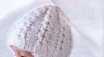 Neulottu hattu vastasyntyneelle neulepuikoilla: kaaviot kuvauksista ja kokeneiden käsityöläisten neuvoista